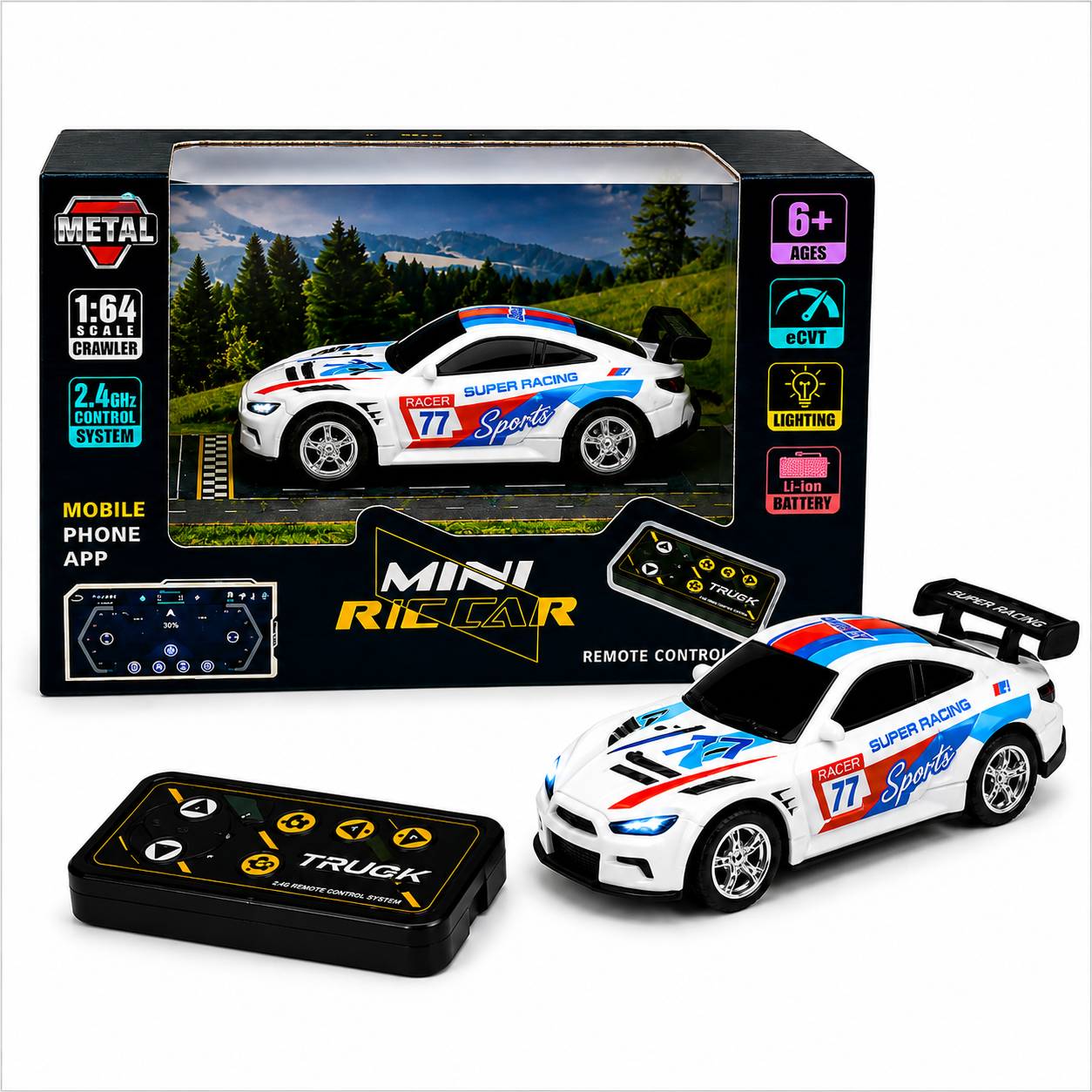 TRASPED 1:64 Mini Remote Control Racing Car – Alloy Model Sports Car(White)