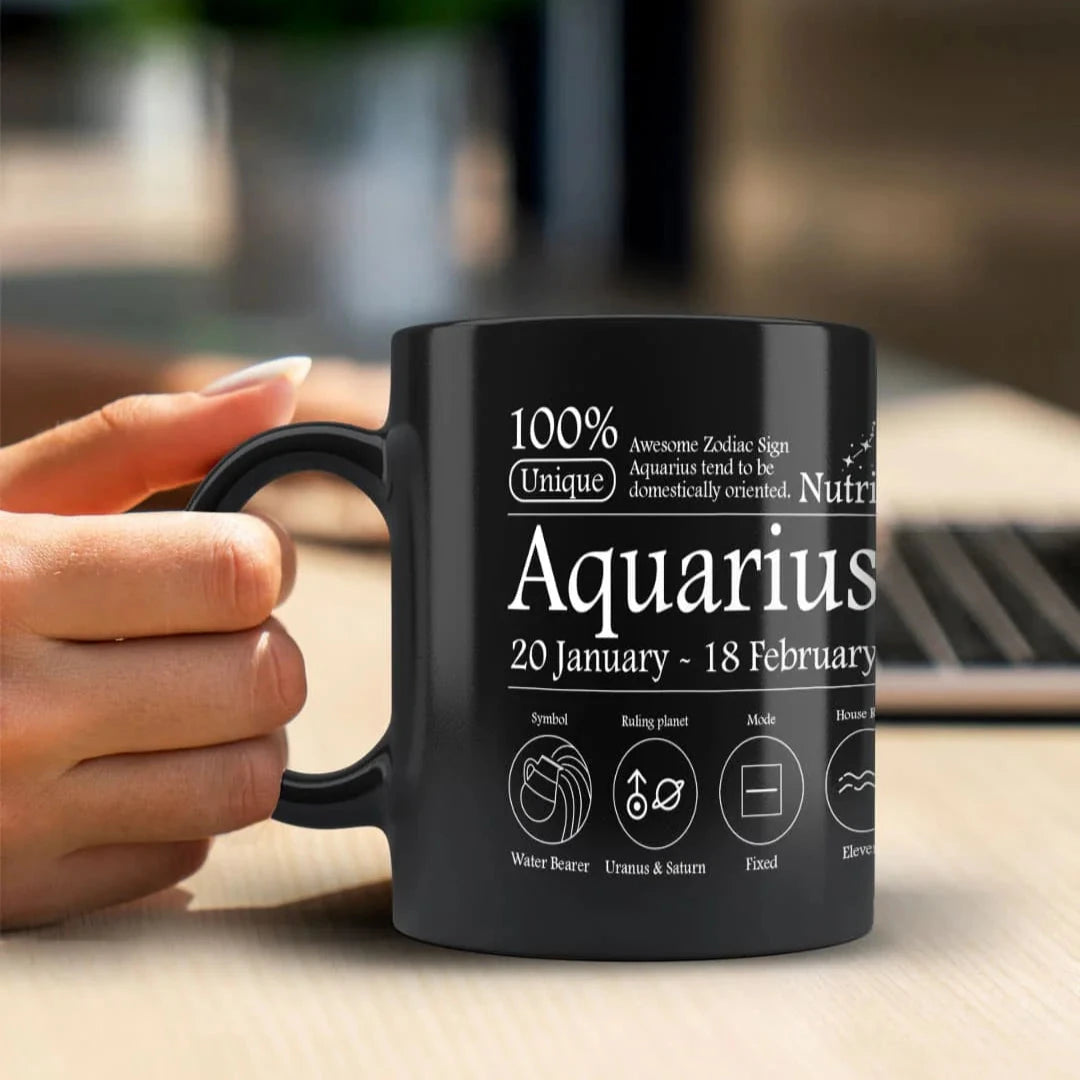 Buy Aquarius Nutrition Facts Ceramic Black Coffee Mug The
