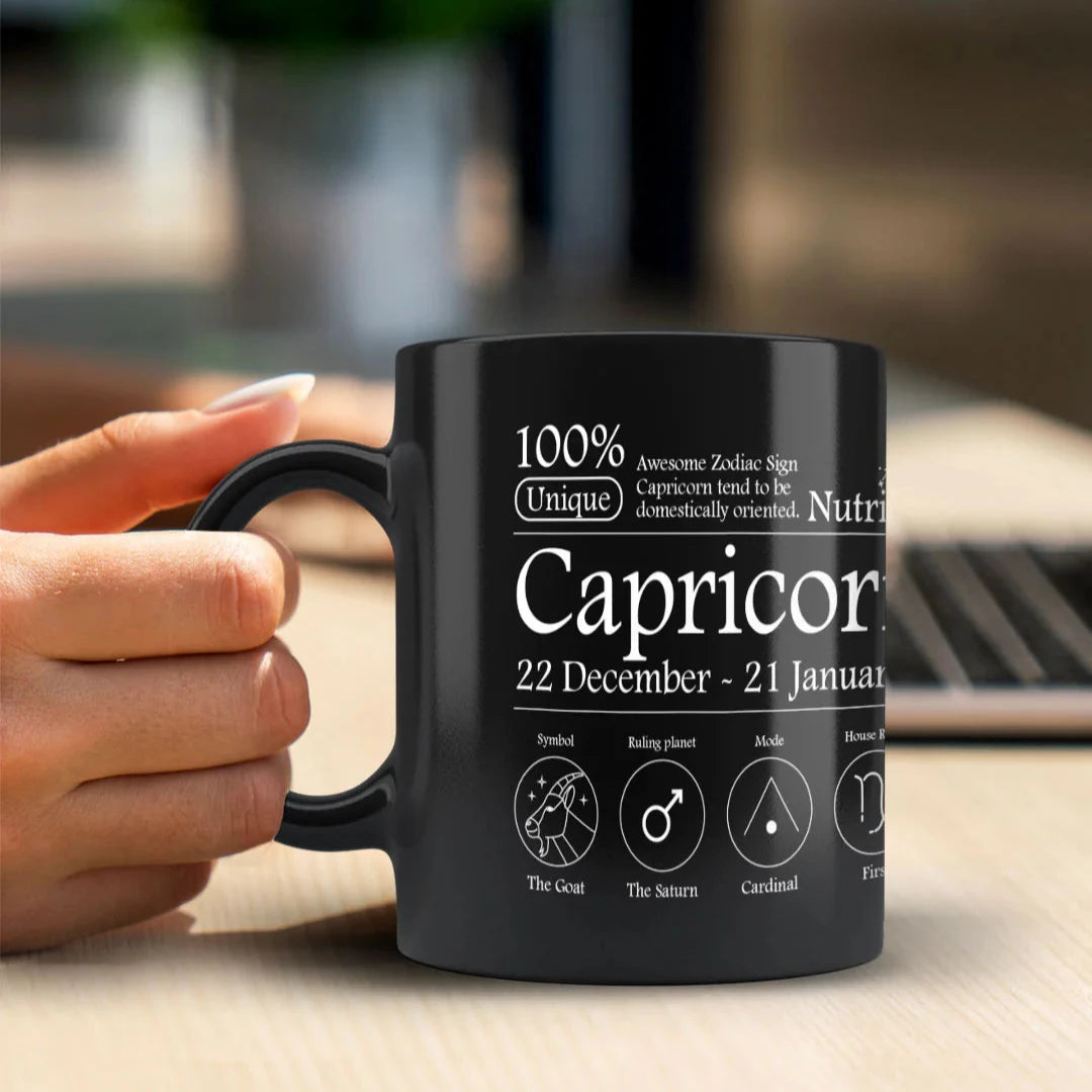 Capricorn Nutrition Facts - Ceramic Black Coffee Mug