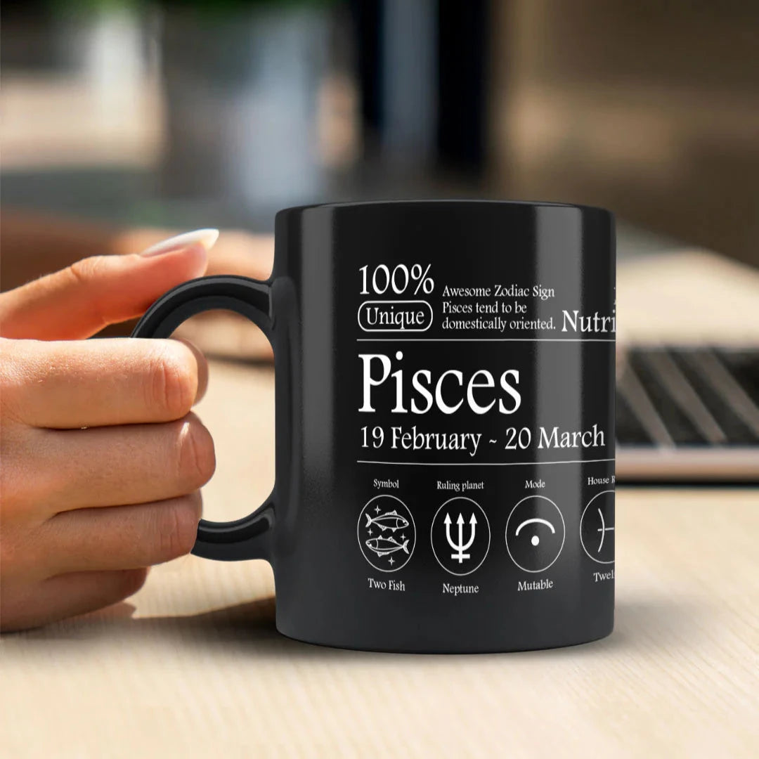 Pisces Nutrition Facts - Ceramic Black Coffee Mug