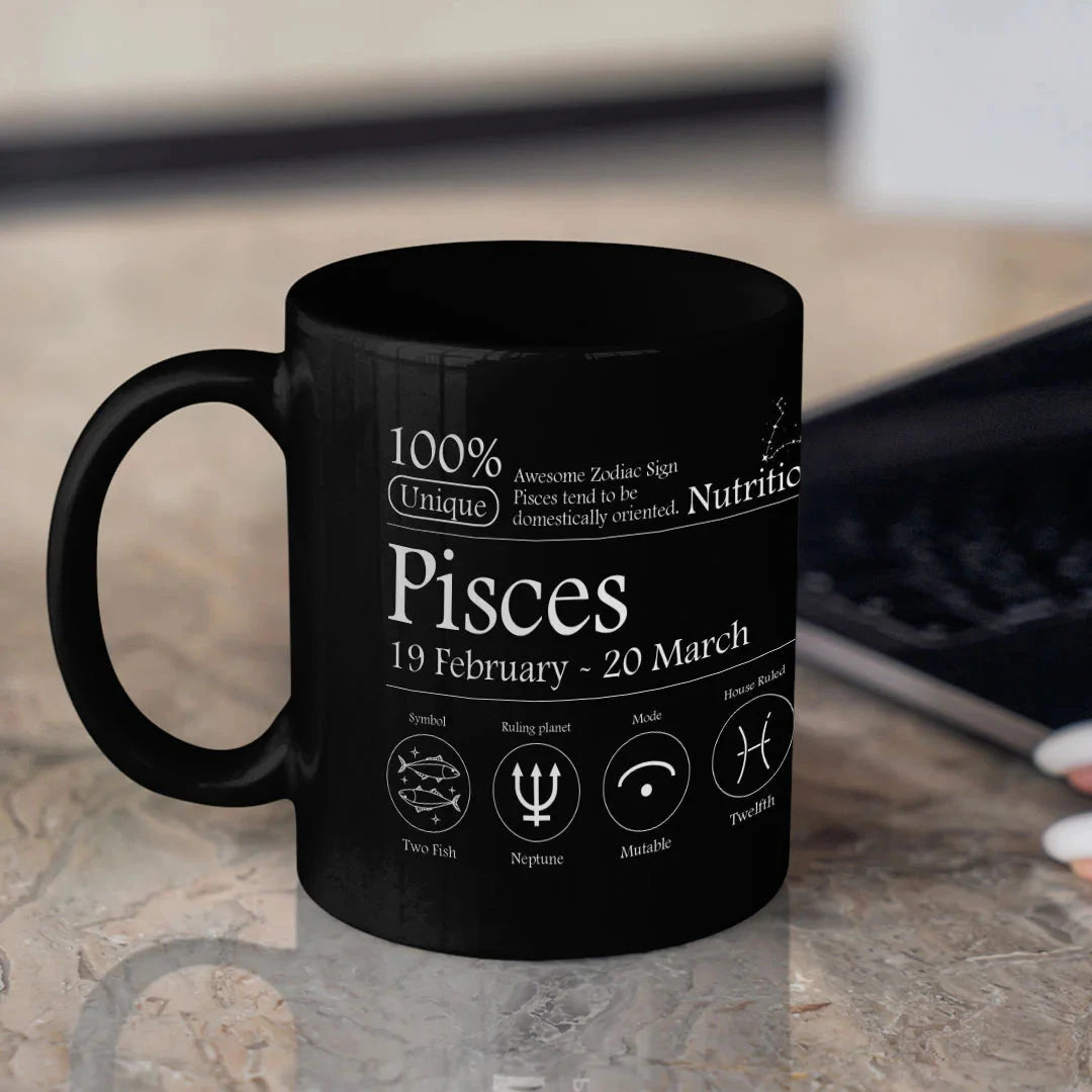 Pisces Nutrition Facts - Ceramic Black Coffee Mug