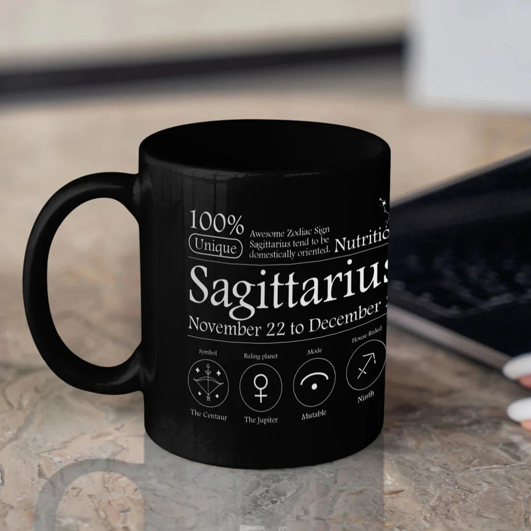 Sagittarius Nutrition Facts - Ceramic Black Coffee Mug