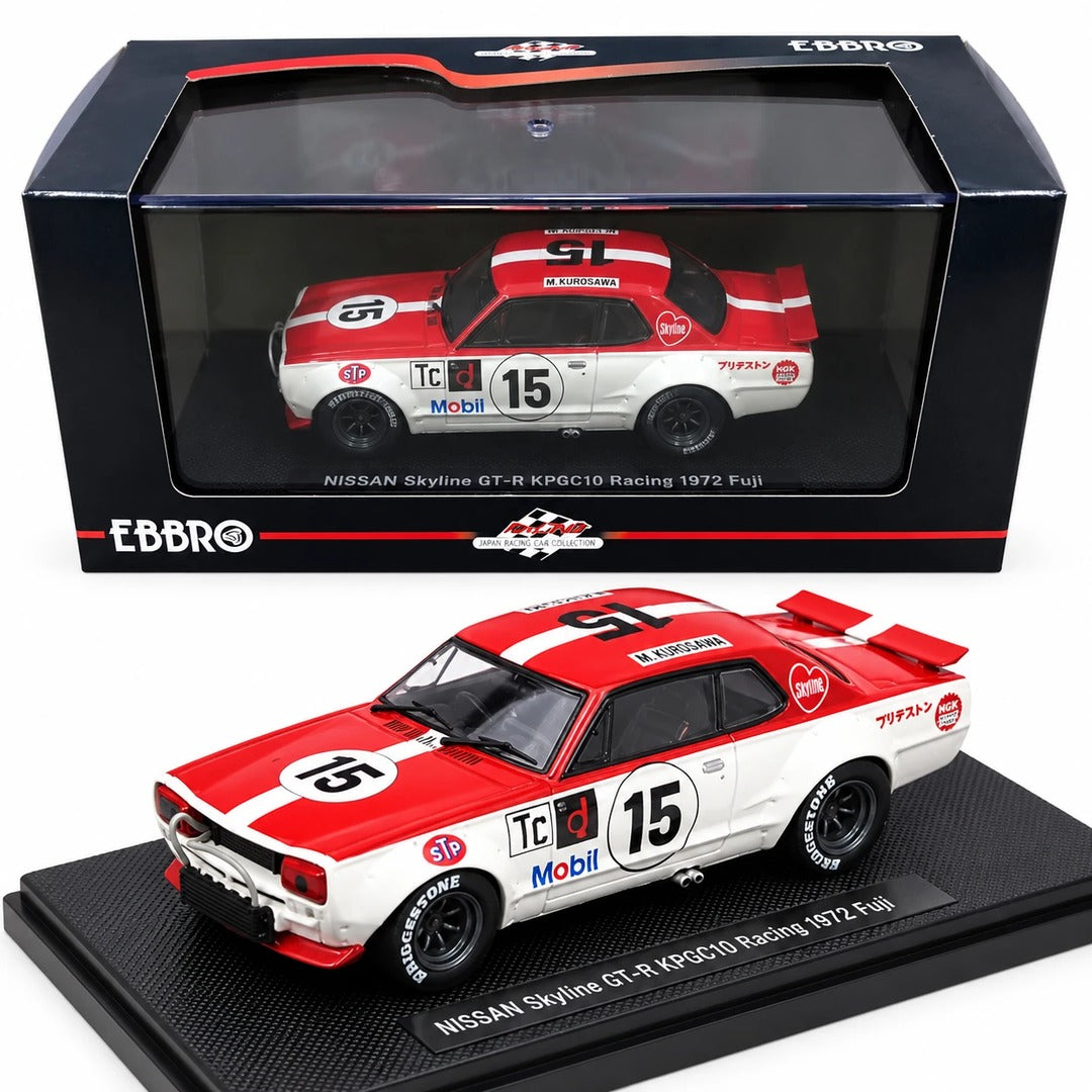 EBBRO Nissan Skyline GT-R KPGC10 #15 M.Kurosawa Racing 1972 Fuji 1:43 Diecast Model Car with box