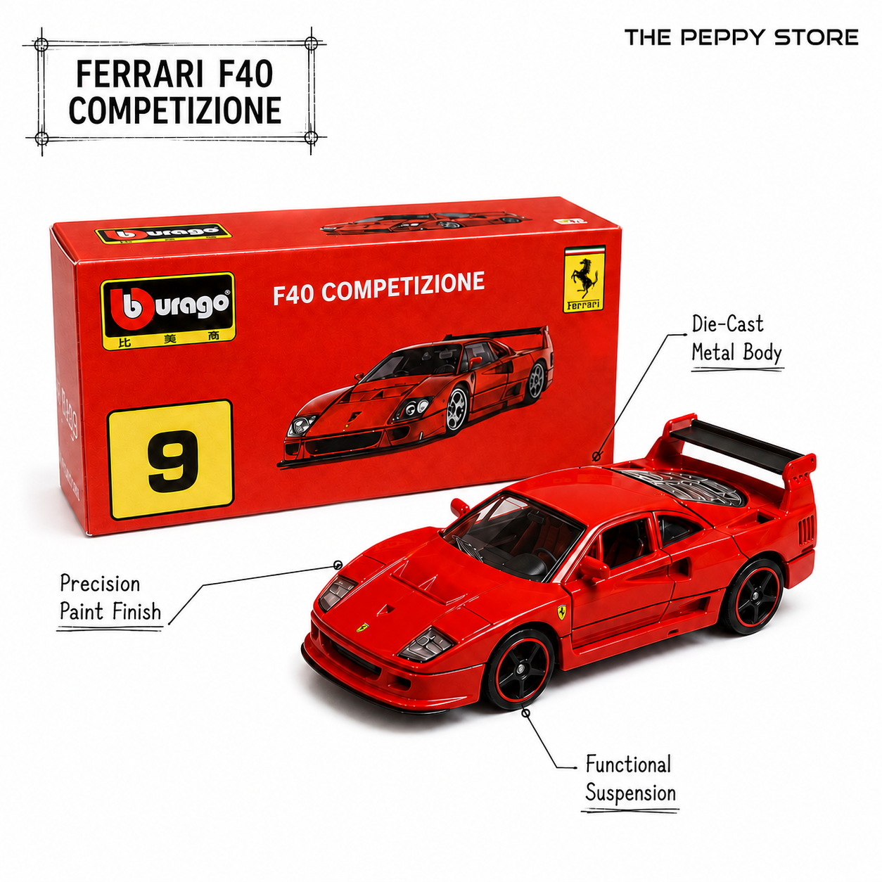 Official Bburago F40 Competizione - 1 : 64 Diecast Scale Model