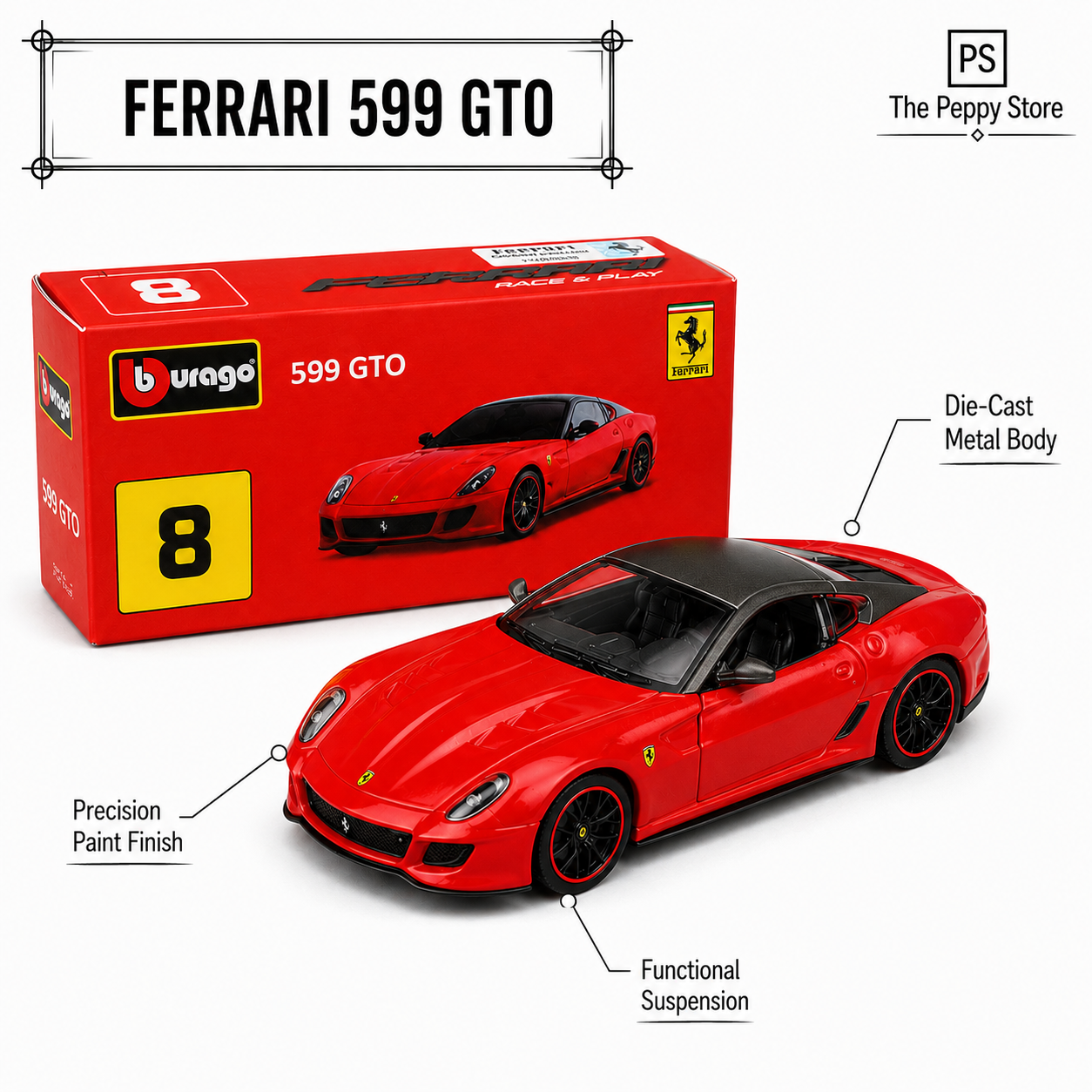Official Bburago 8 599 GTO - 1 : 64 Diecast Scale Model
