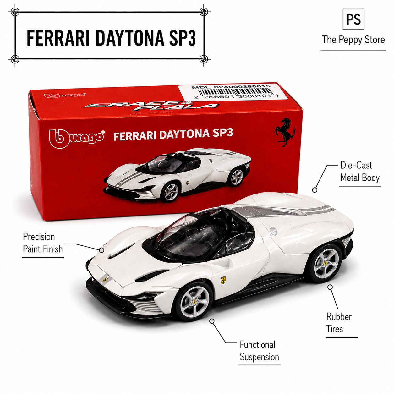 Official Bburago Ferrari Daytona SP3 - 1 : 64 Diecast Scale Model