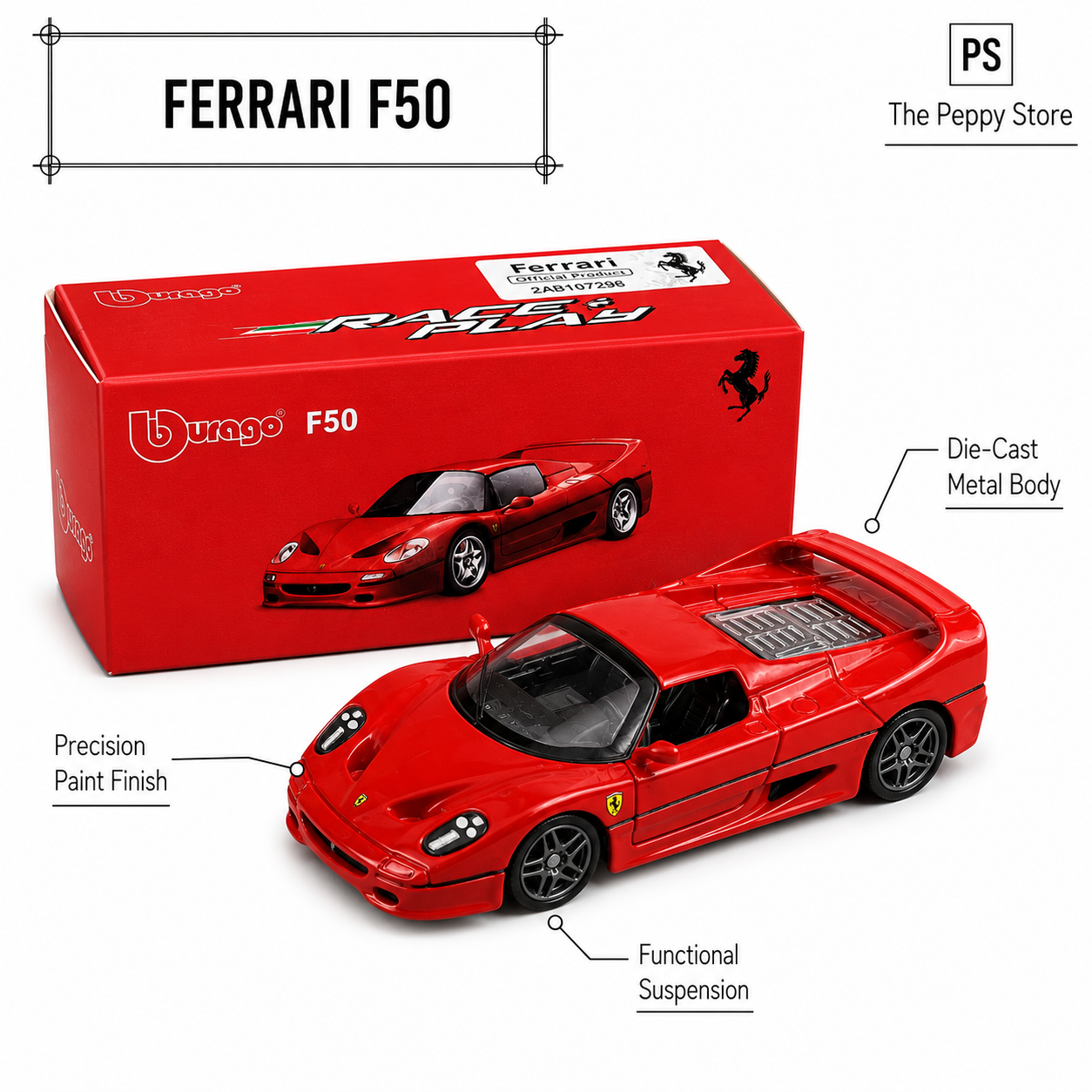 Official Bburago F50 - 1 : 64 Diecast Scale Model