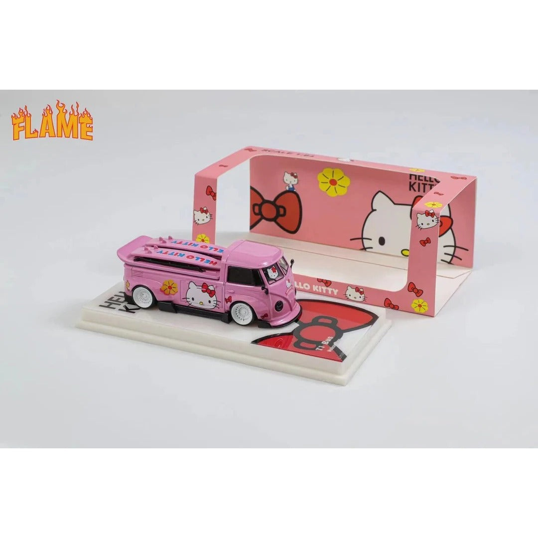 FLAME Hello Kitty T1 Bus Pink 1:64 Scale Diecast Model Car with Display Base