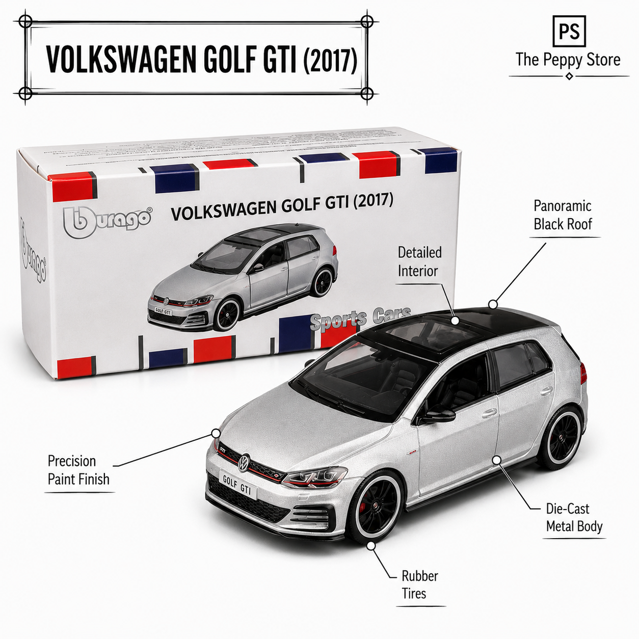 Official Bburago Volkswagen Golf GTI (2017) - 1 : 64 Diecast Scale Model