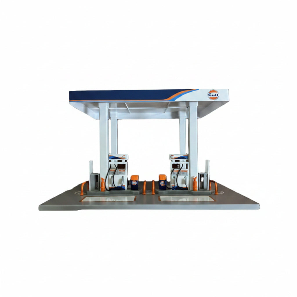 CCA Gulf Oil Gas Station Assembly Playset – Premium Diecast Fuel Station Display|Diorama