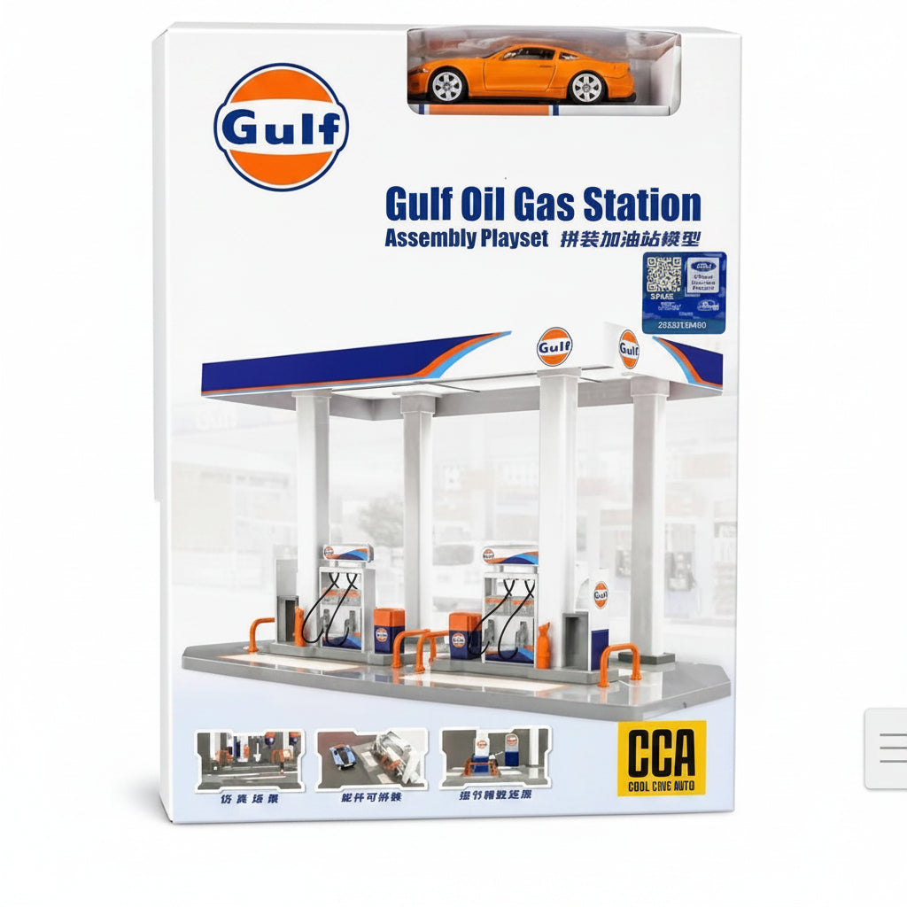 CCA Gulf Oil Gas Station Assembly Playset – Premium Diecast Fuel Station Display|Diorama