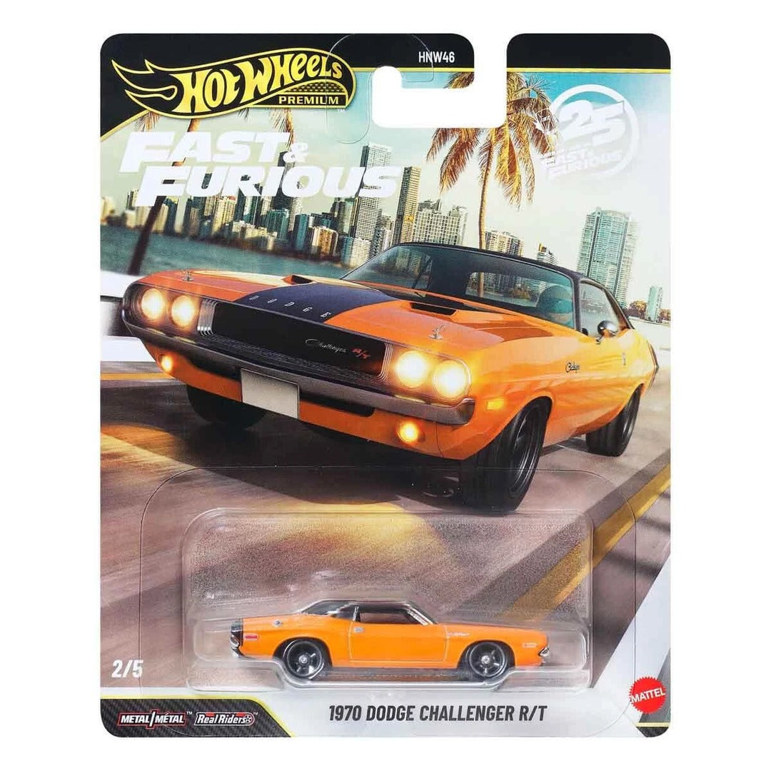 Hot Wheels Premium Fast & Furious 1970 Dodge Challenger R/T 1:64 diecast model blister card packaging