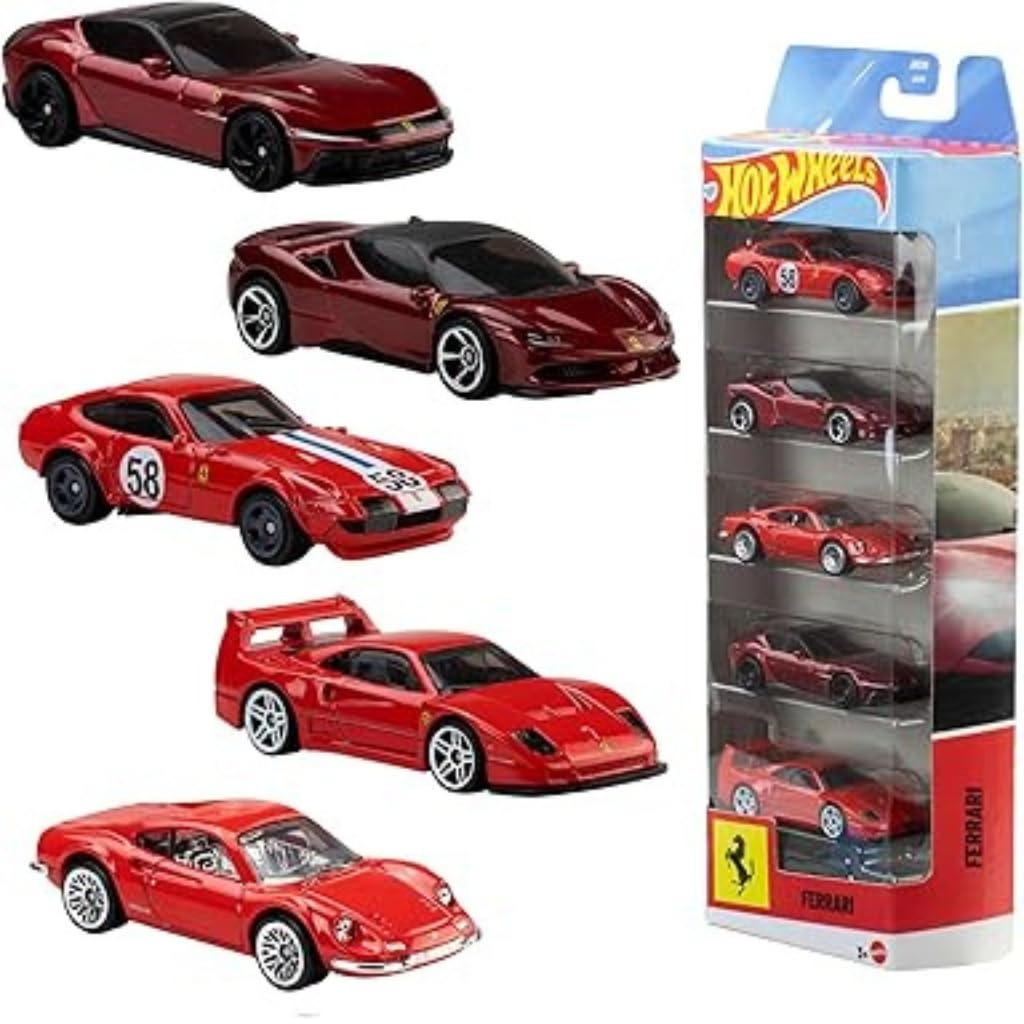 Hot Wheels Ferrari 5-Pack diecast cars with packaging