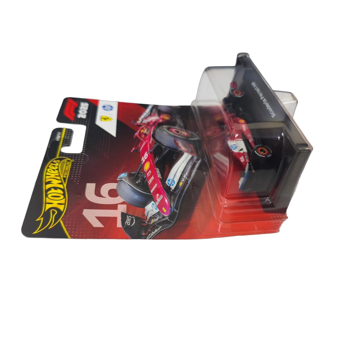 Hot Wheels Premium F1 2025 Scuderia Ferrari HP #16 die-cast car, square angled view