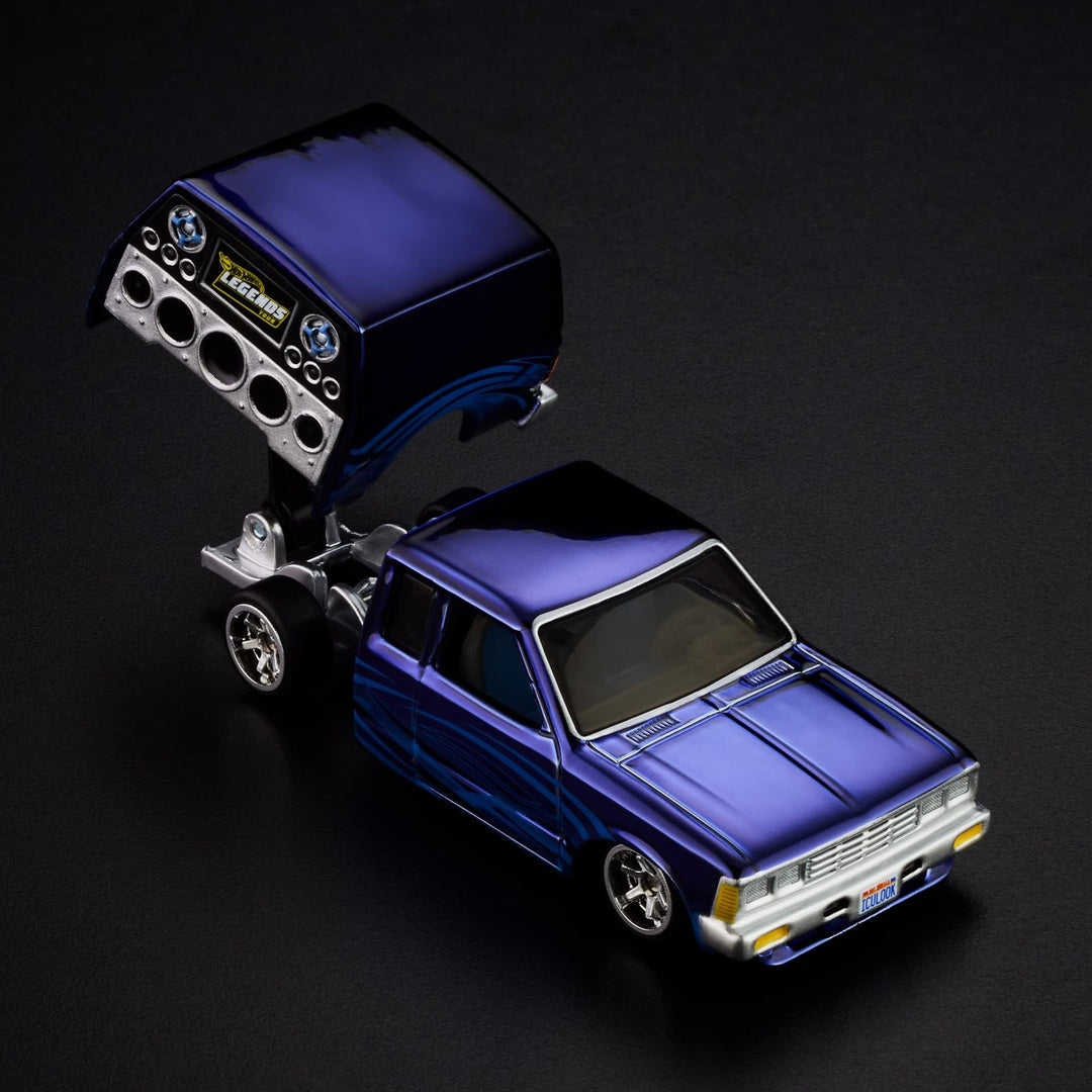 Hot Wheels 1986 Nissan 720 King Cab 1:64 Diecast Model Car - Front Angle with Hood Open