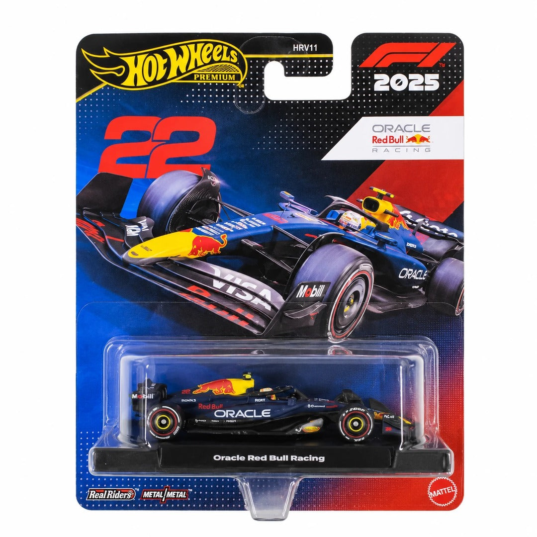 Hot Wheels Premium F1 2025 Oracle Red Bull Racing #22 1:64 diecast model car packaging, card code HRV11