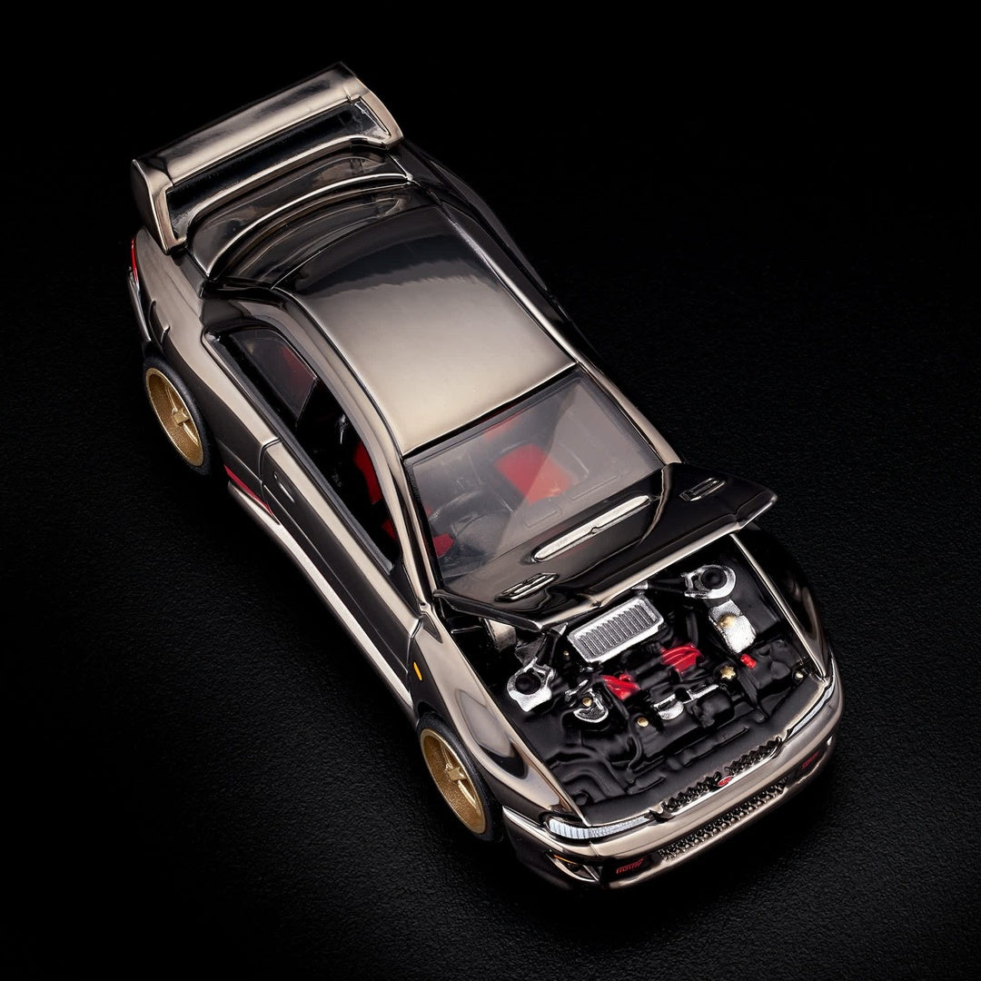 Hot Wheels Red Line Club '98 Subaru Impreza WRX STi 1:64 Diecast Model Car - Top View with Open Hood