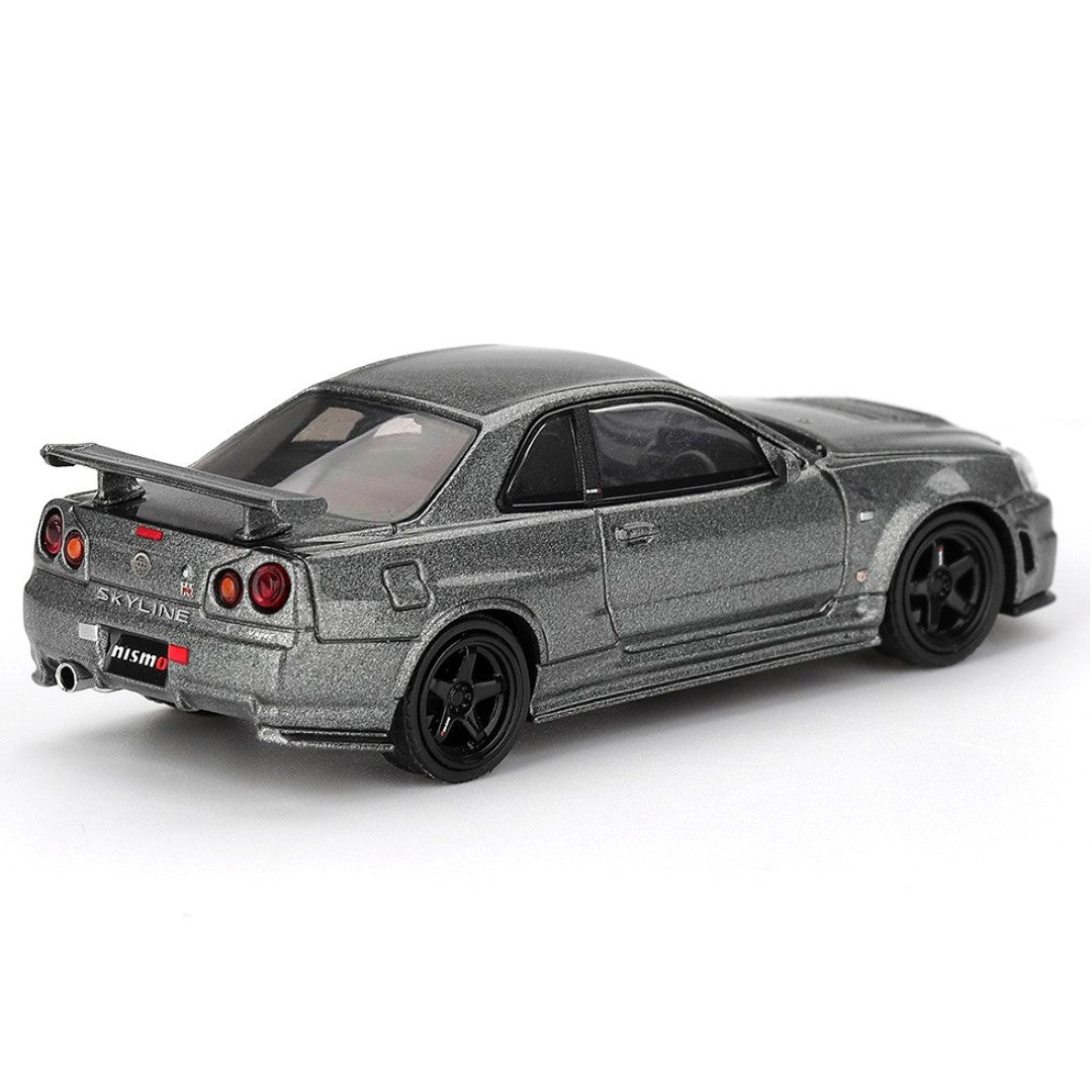 Mini GT Nissan Skyline GT-R R34 NISMO CRS Version Dark Metal Gray 1:64 Scale Diecast Model Car (Blister Pack)