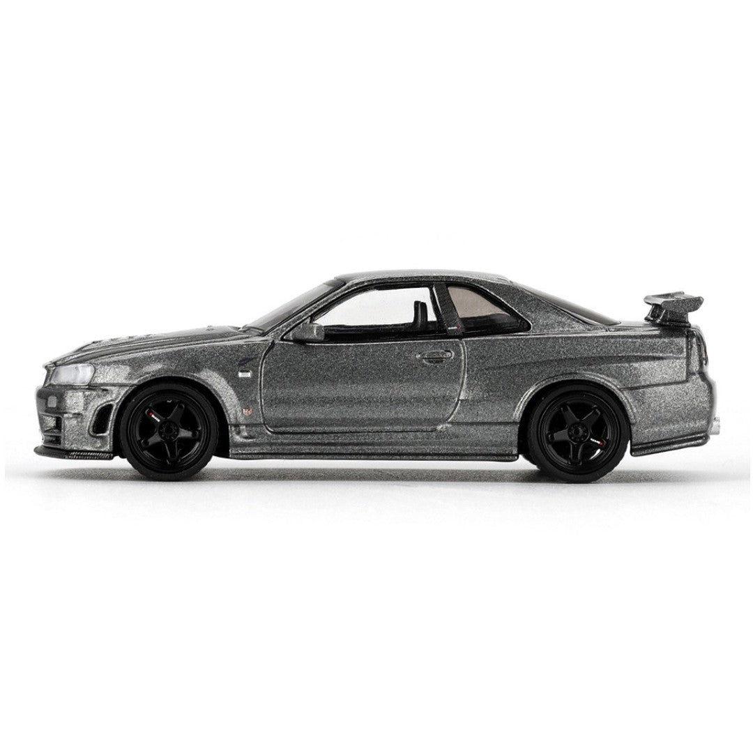 Mini GT Nissan Skyline GT-R R34 NISMO CRS Version Dark Metal Gray 1:64 Scale Diecast Model Car (Blister Pack)