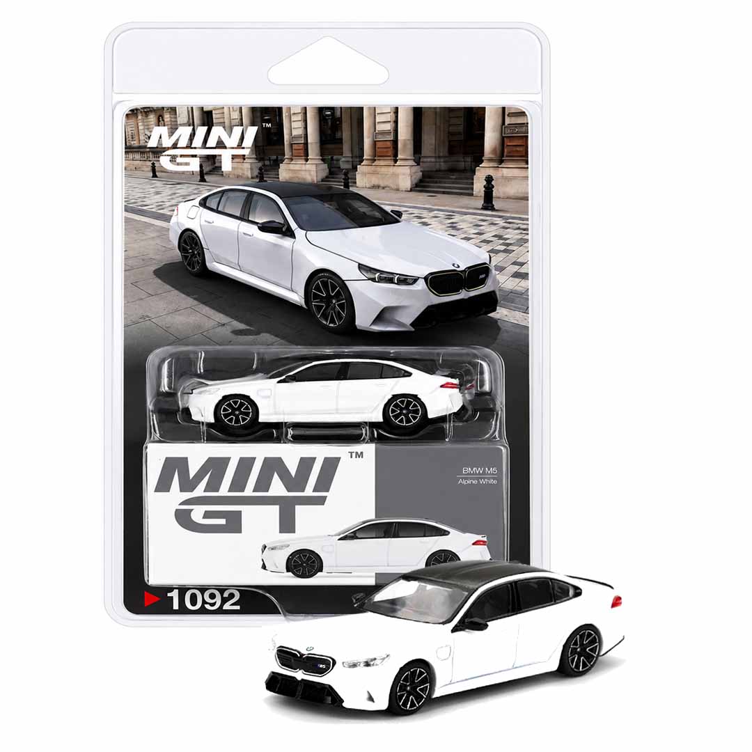 Mini GT BMW M5 Alpine White 1:64 Scale Diecast Model Car Collectible (Blister Pack)