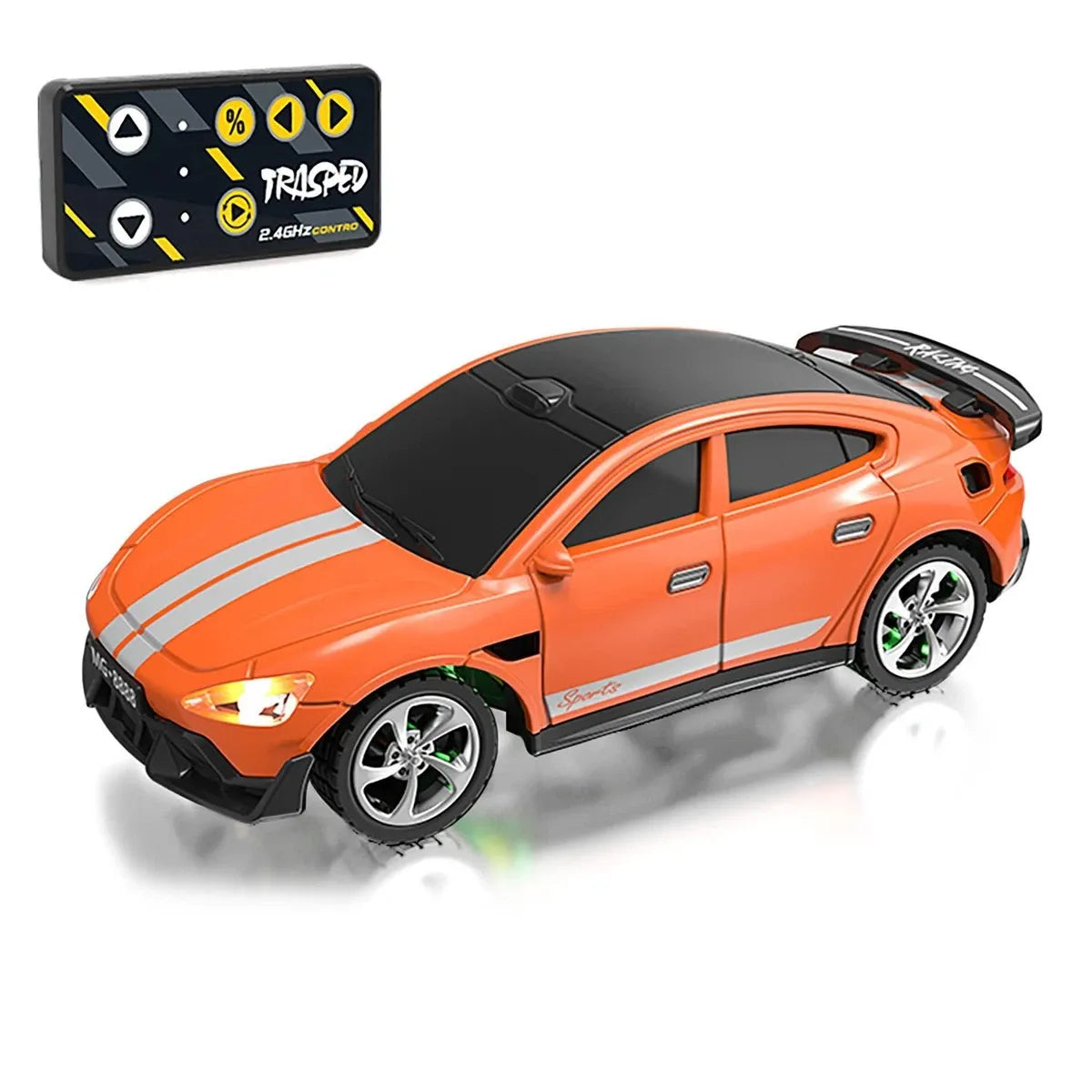 Trasped Mini RC Sports Car 1:64 Scale with 2.4GHz Remote Control– Alloy Model Sports Car (Orange)