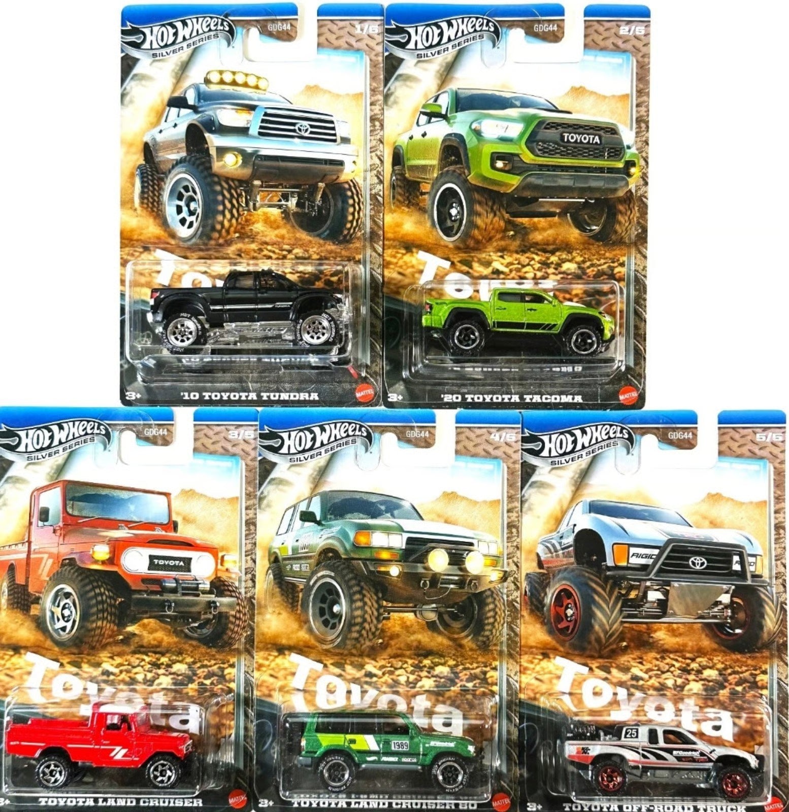 Hot Wheels 2025 Imported Silver Series Toyota Trucks 1:64 Scale - Set Of 5