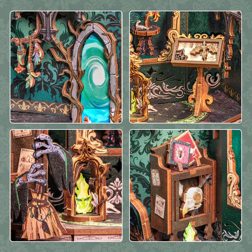 3D Wooden DIY Book Nook Quiet Herbarium Miniature Kit for Bookshelf Decor with LED Ligh