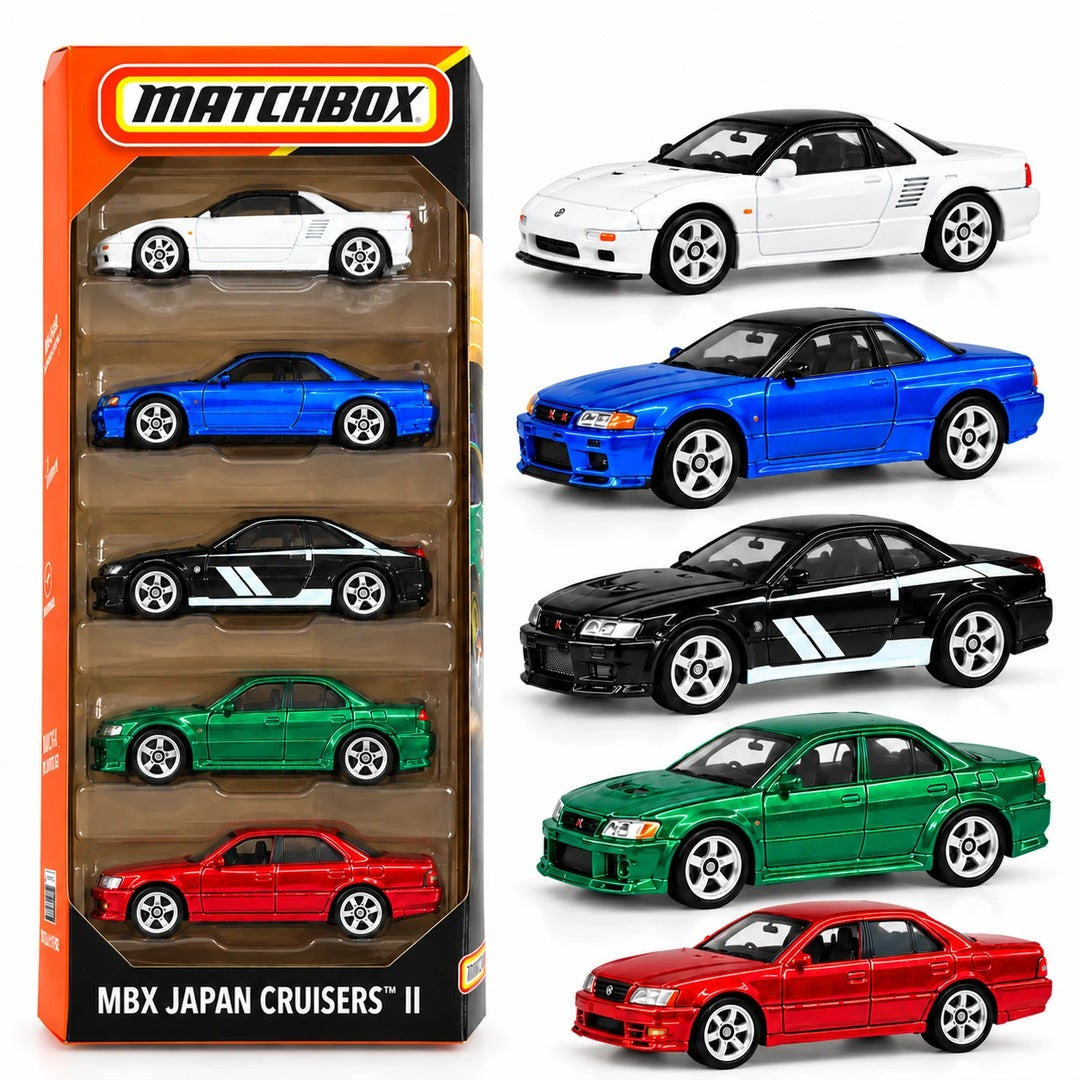 Matchbox MBX Japan Cruisers II 5-Pack box and vehicles