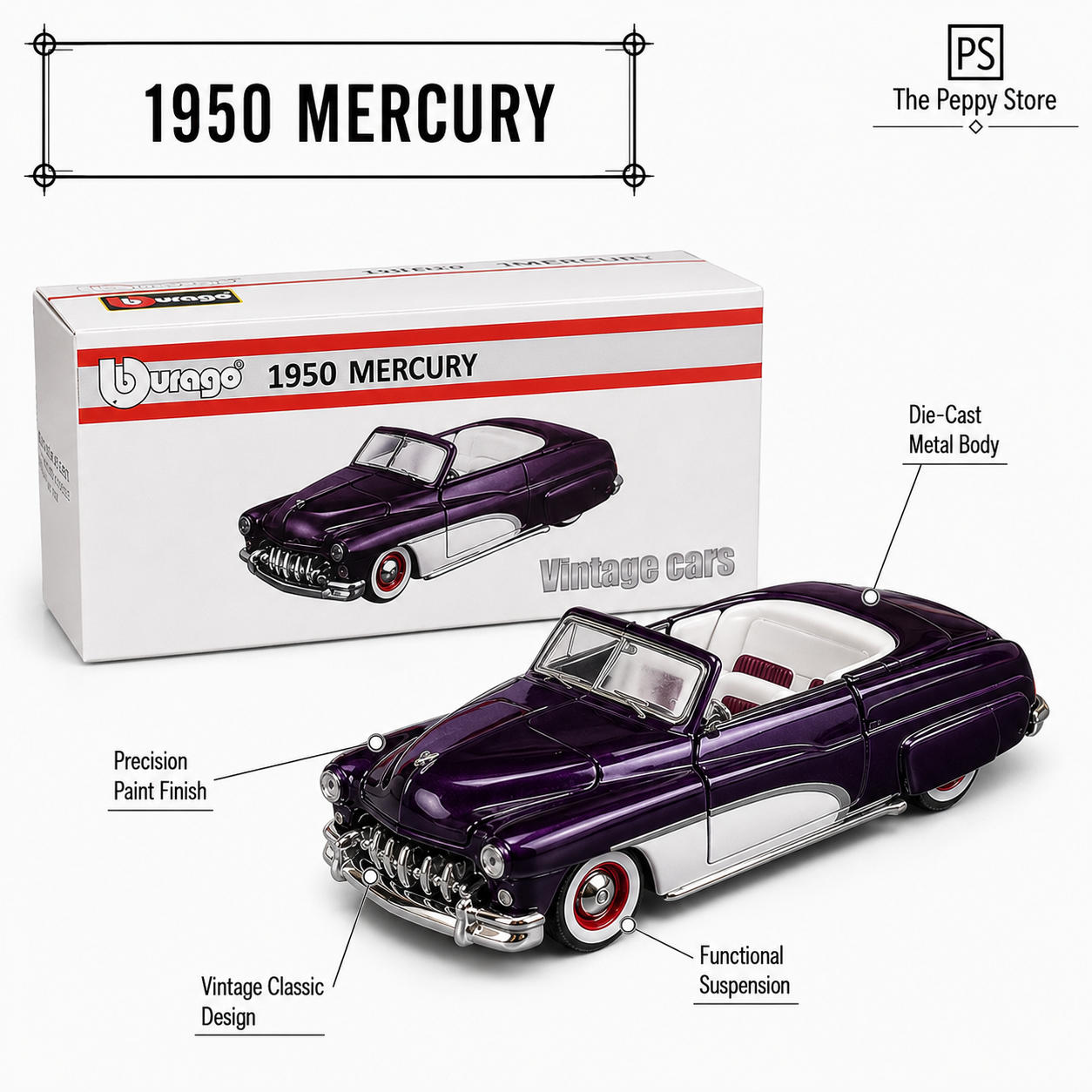 Official Bburago 1950 Mercury - 1 : 64 Diecast Scale Model