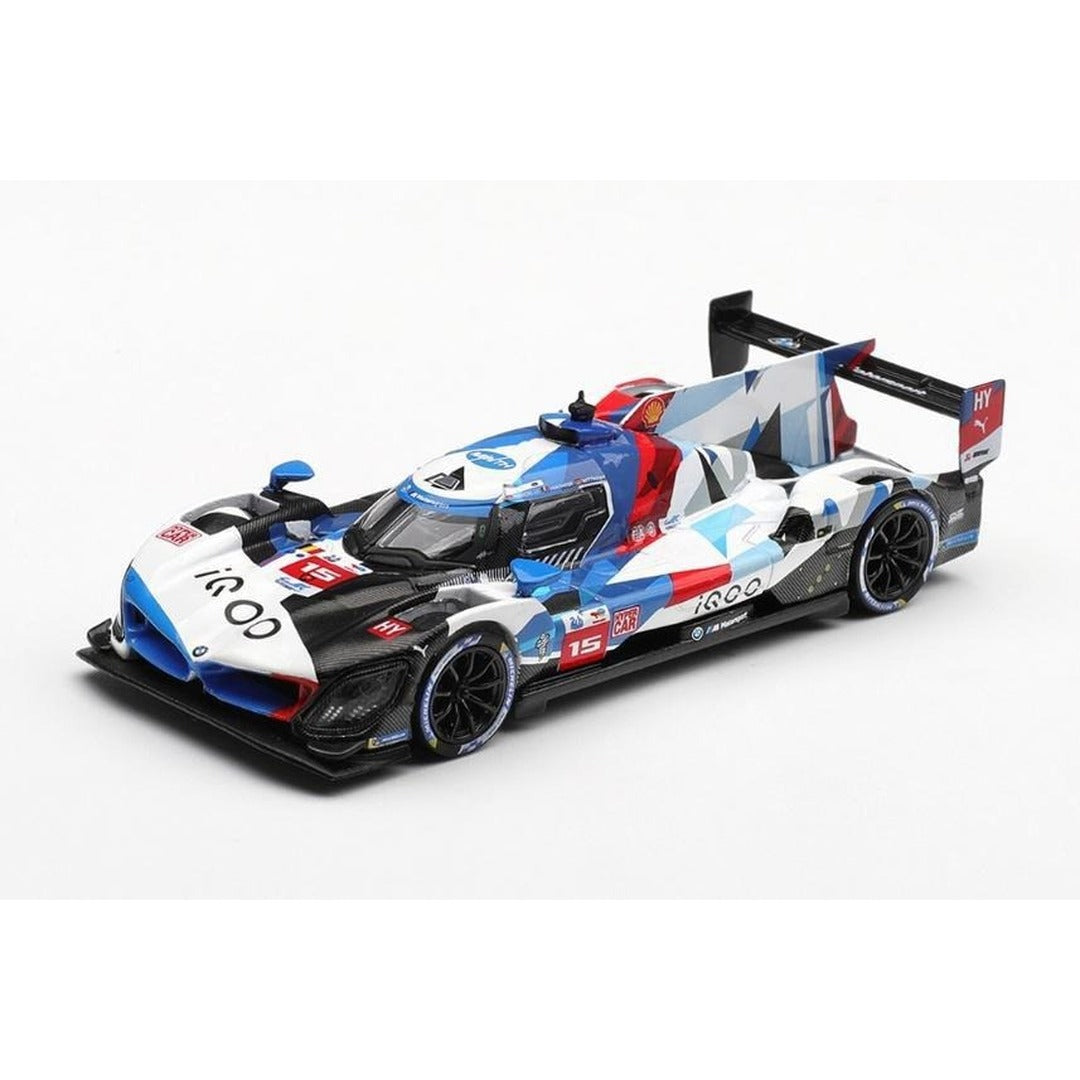 MINI GT 1219 BMW M Hybrid V8 #15 iQOO Hypercar 1:64 diecast model car, front three-quarter view
