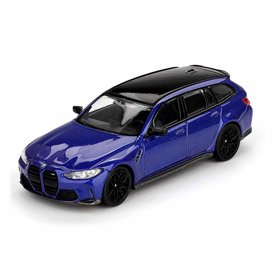 Mini GT #1090 BMW M3 Competition Touring Portimao Blue Metallic 1:64 diecast model car - front three-quarter view