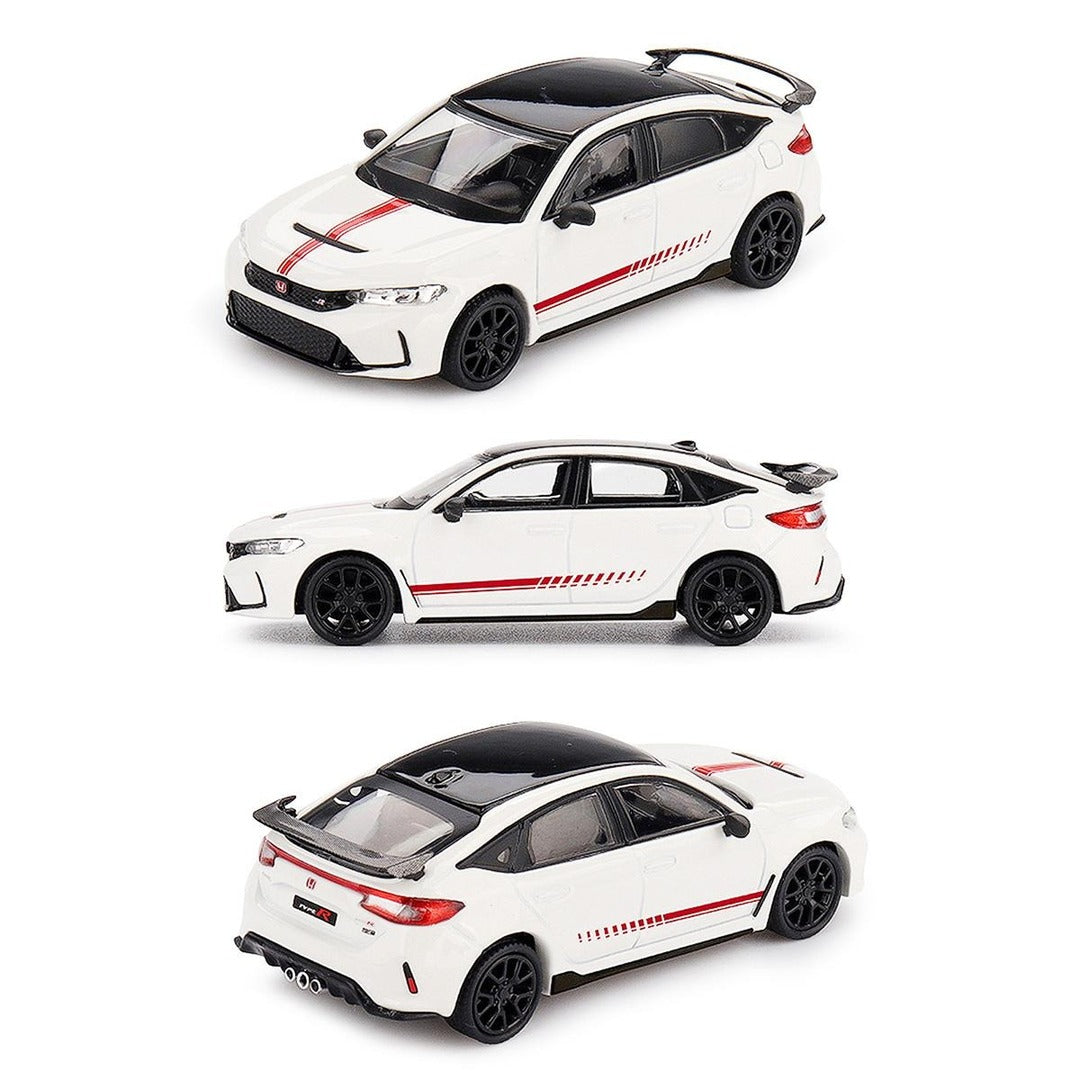 MINI GT #1147 Honda Civic Type R Ultimate Edition White 1:64 diecast model car, front, side and rear views