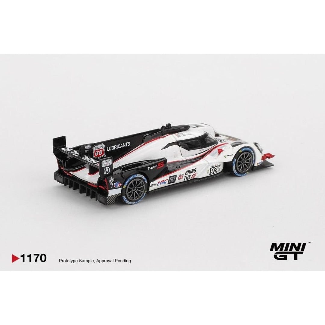 MINI GT #1170 Acura ARX-06 GTP #93 Acura Meyer Shank Racing 2025 IMSA Daytona 1:64 diecast model car, rear three-quarter view