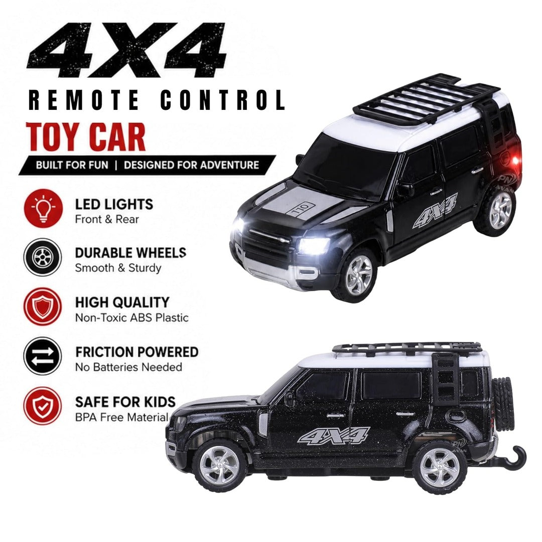 Mini RC Car Land Rover Defender front and rear view showing alloy body and 4X4 detailing