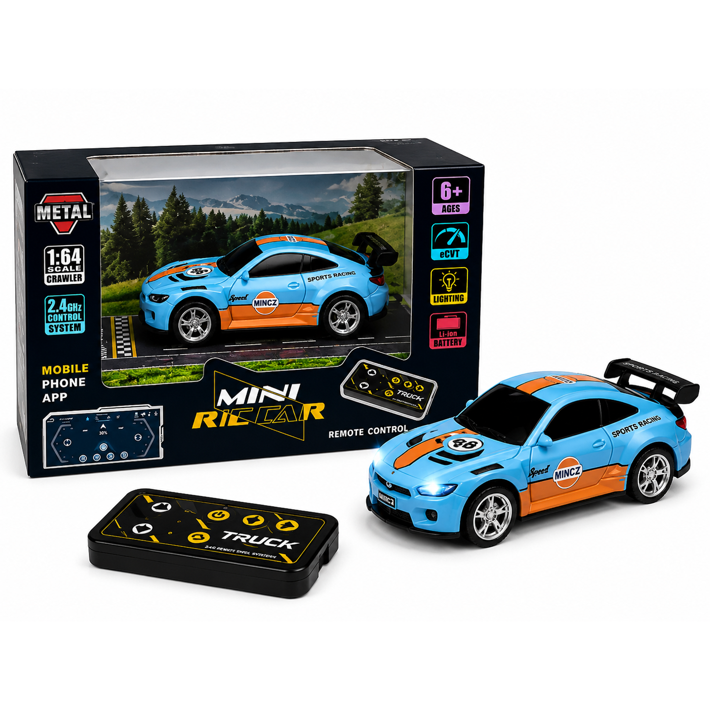 TRASPED 1:64 Mini Remote Control Racing Car – Alloy Model Sports Car(Blue)