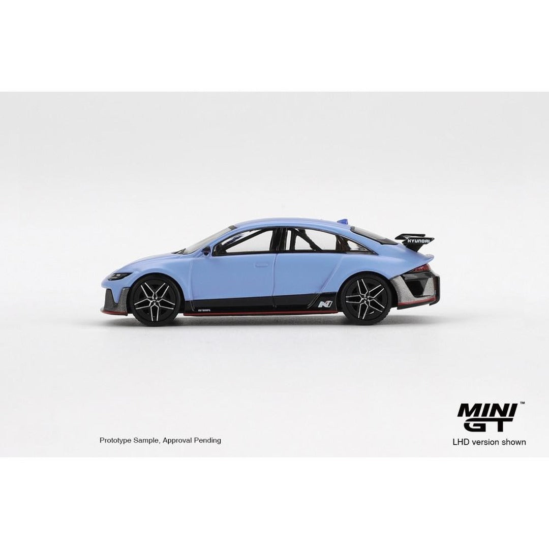 MINI GT Hyundai RN22e VP1 Light Blue 1:64 Diecast Model Car side profile view