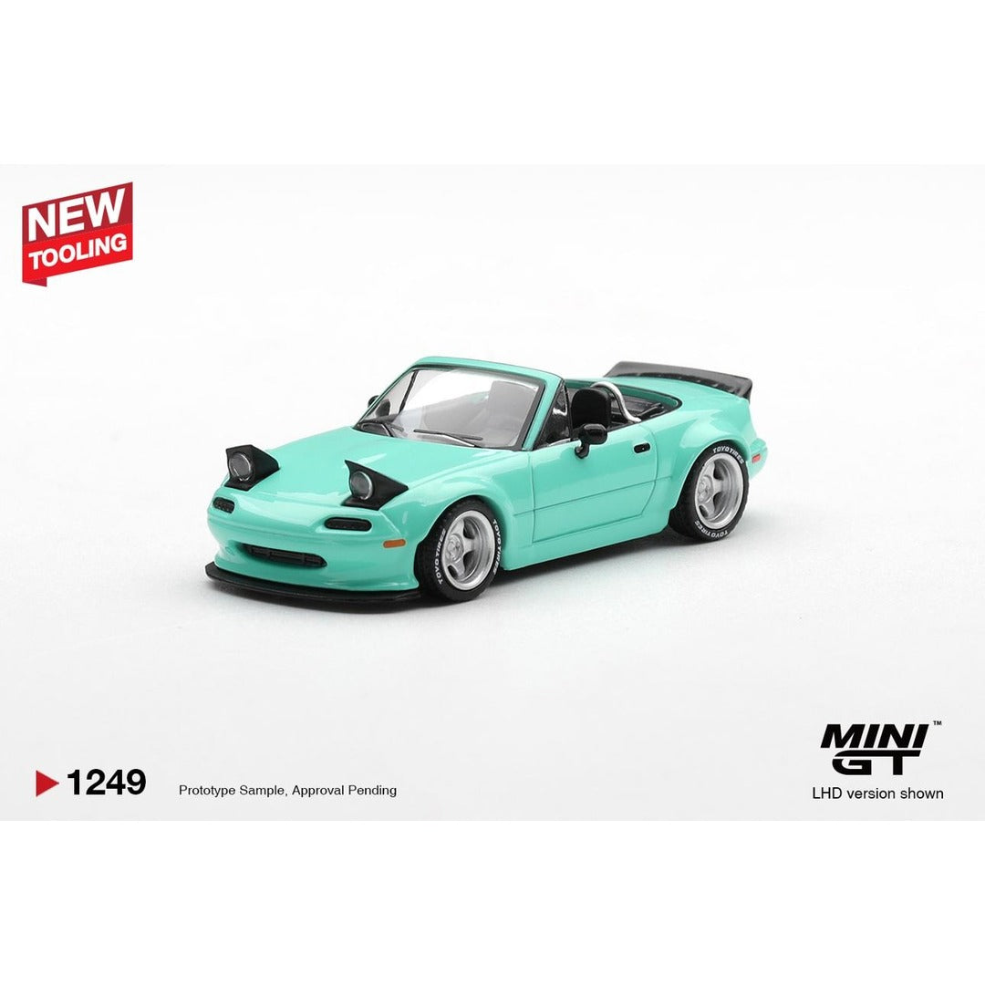 Mini GT #1249 Mazda MX-5 (NA) Pandem Mint Green - front view
