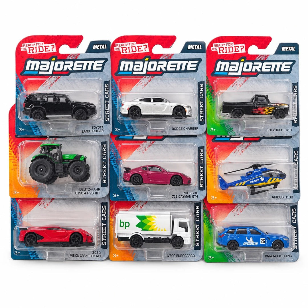 Majorette 1:64 Scale Street Cars metal diecast set of 9 Land Cruiser Charger Cayman GT4 BMW M3