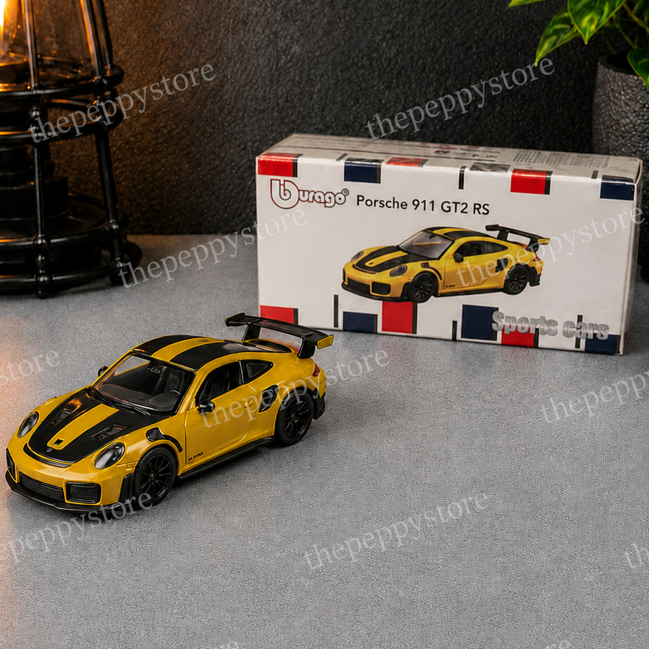 Official Bburago Porsche 911 GT2 RS Yellow - 1 : 64 Diecast Scale Model