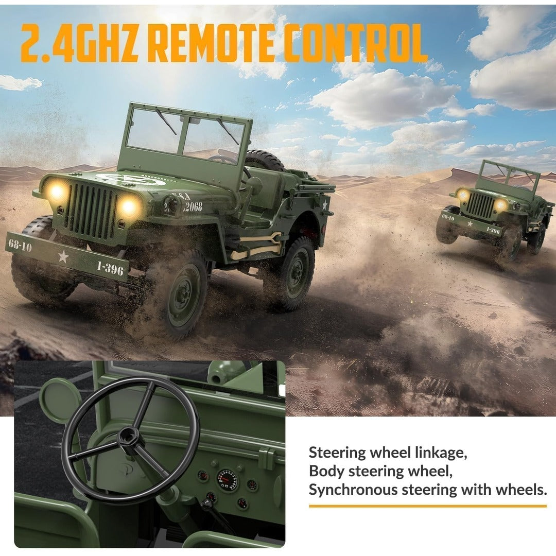 RC Military Jeep 2.4GHz remote control and steering wheel linkage