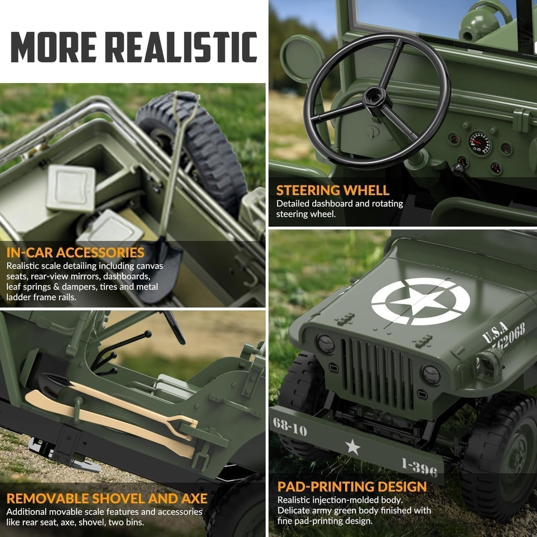 RC Military Jeep realistic details steering wheel and accessories