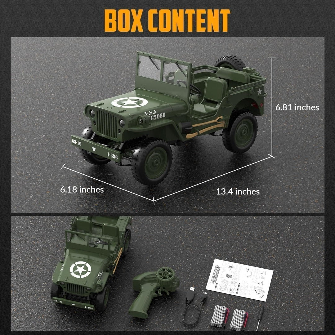 RC Military Jeep box content and dimensions