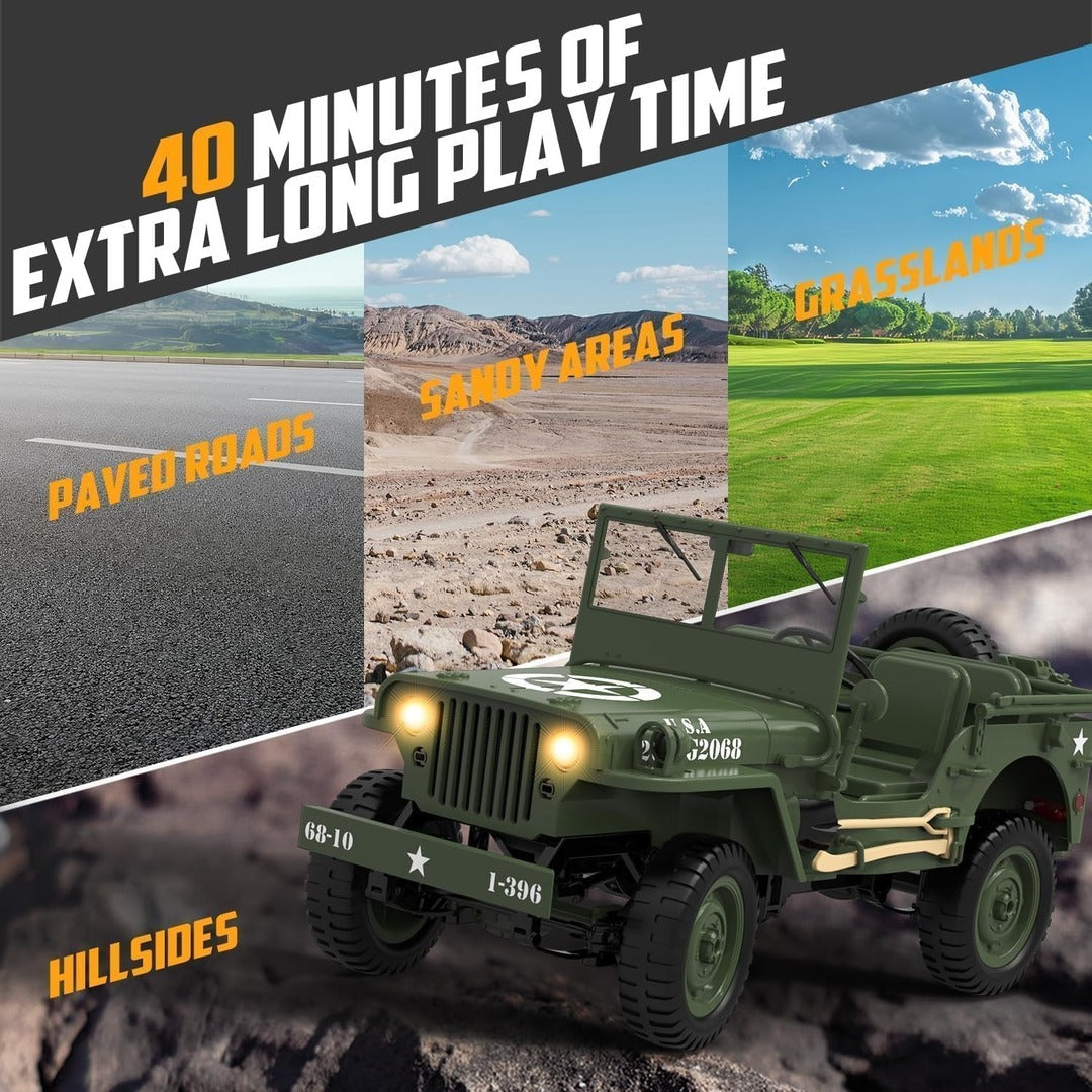RC Military Jeep 40 minutes play time off-road terrain