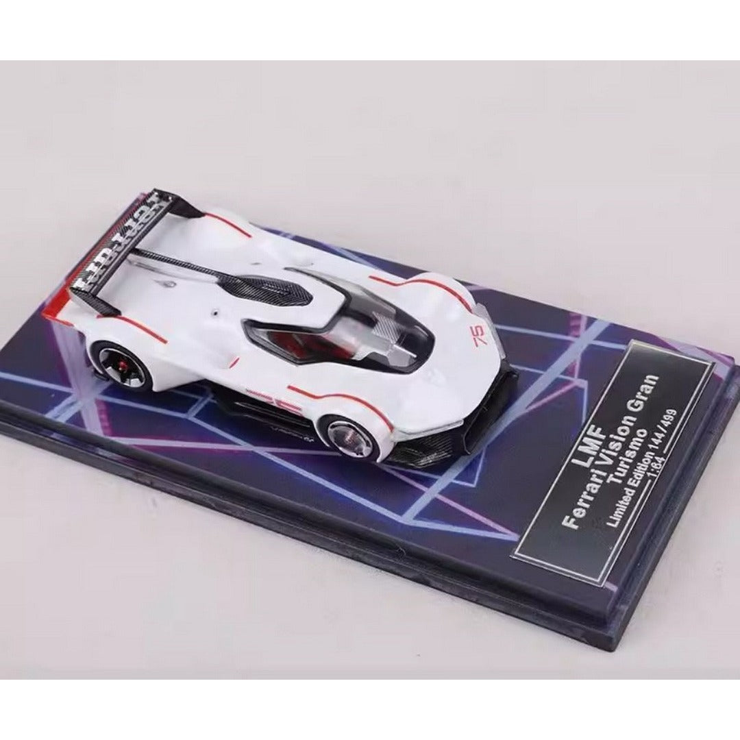 LMF Ferrari Vision Gran Turismo White top-down view on display base with nameplate