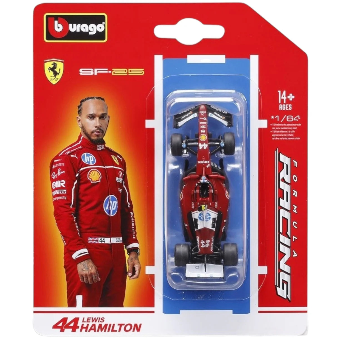 Official Bburago Formula Racing F1 Team 1 : 64 Diecast Scale Model - 44 Lewis Hamilton