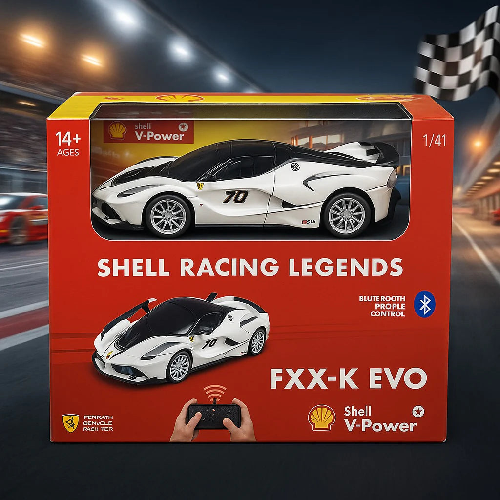 Bburago Ferrari Shell Racing Legends FXX-K Evo 1:41 Scale Bluetooth Remote Control Car – Smartphone Controlled