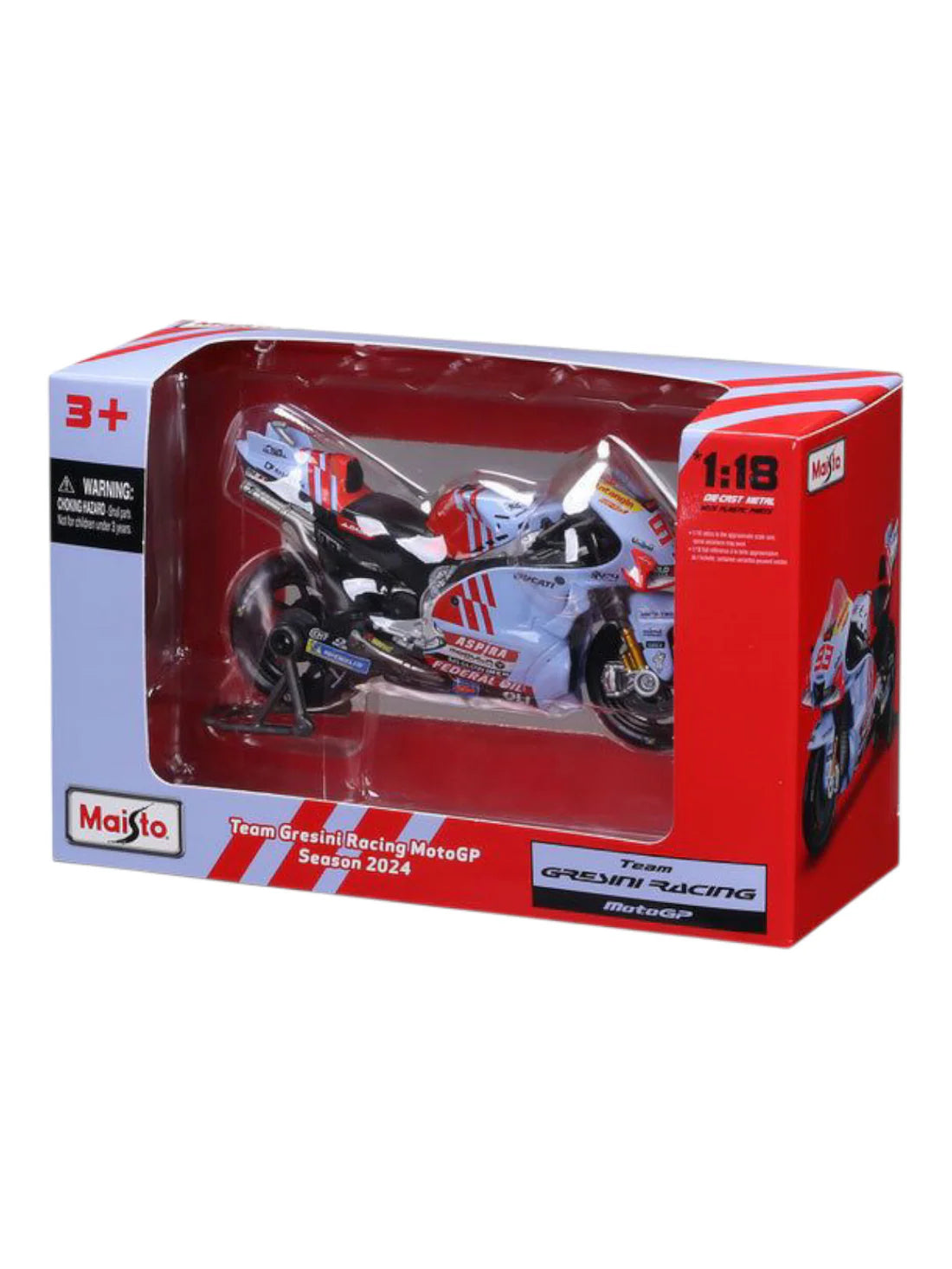 Maisto - 1 : 18 Diecast Scale Model - Official Licensed Product - Team Gresini Racing Moto GP Season 2024 #93 Marc Marquez