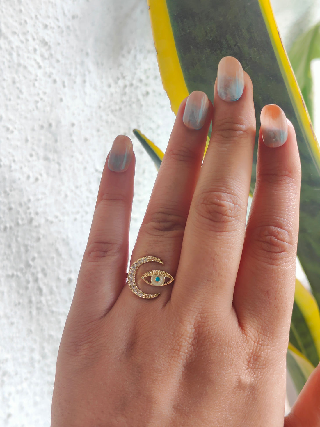 Crescent Moon Evil Eye Ring