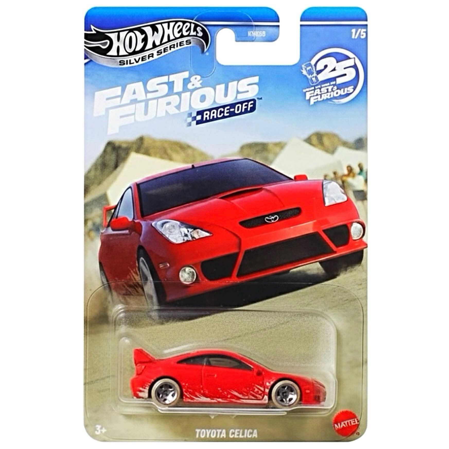 Hot Wheels Fast & Furious Race-Off Set of 5 Die-Cast Cars | Silver Series Collector Pack | Toyota Celica, Mazda RX-7, Honda S2000, Civic EG & Volkswagen Jetta MK3