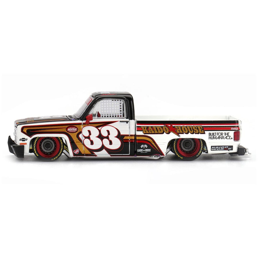 Kaido House Mini GT Chevrolet Silverado Kaido Intimidator V1 #33 Diecast Pickup Truck 1:64 Scale Collectible Model Car